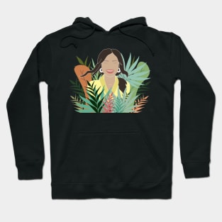 Laughing girl and big multicolored leaves Hoodie